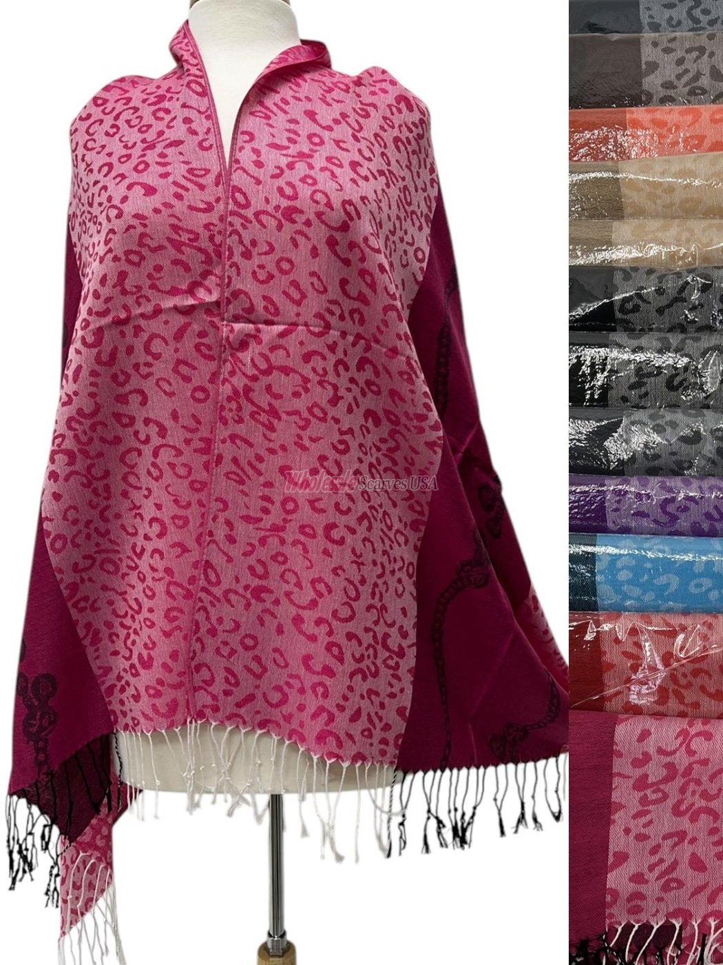 (image for) Animal Print Pashmina with Border Design (9Colors, 1Doz)