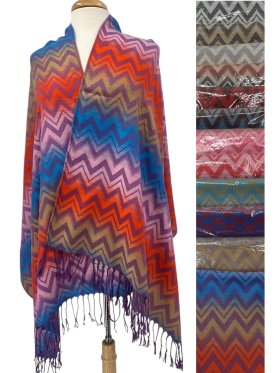 Colorful ZIG-ZAG Pashmina (10 Colors, 1Doz)