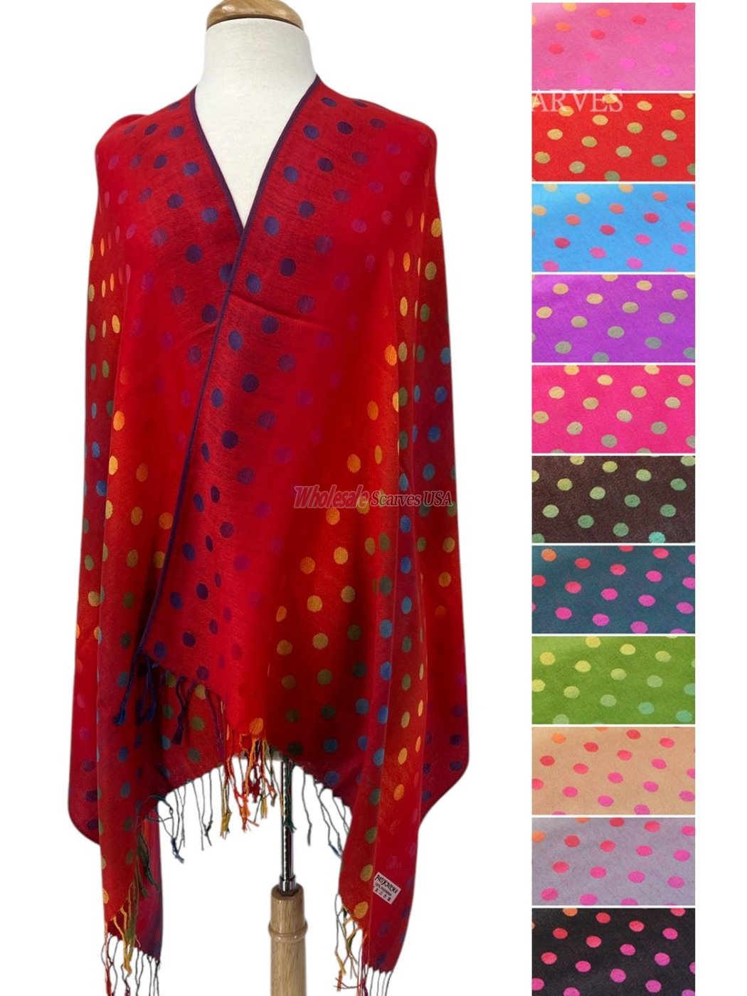 (image for) Multicolored Dot Pattern Pashmina (11 Colors, 1Doz)