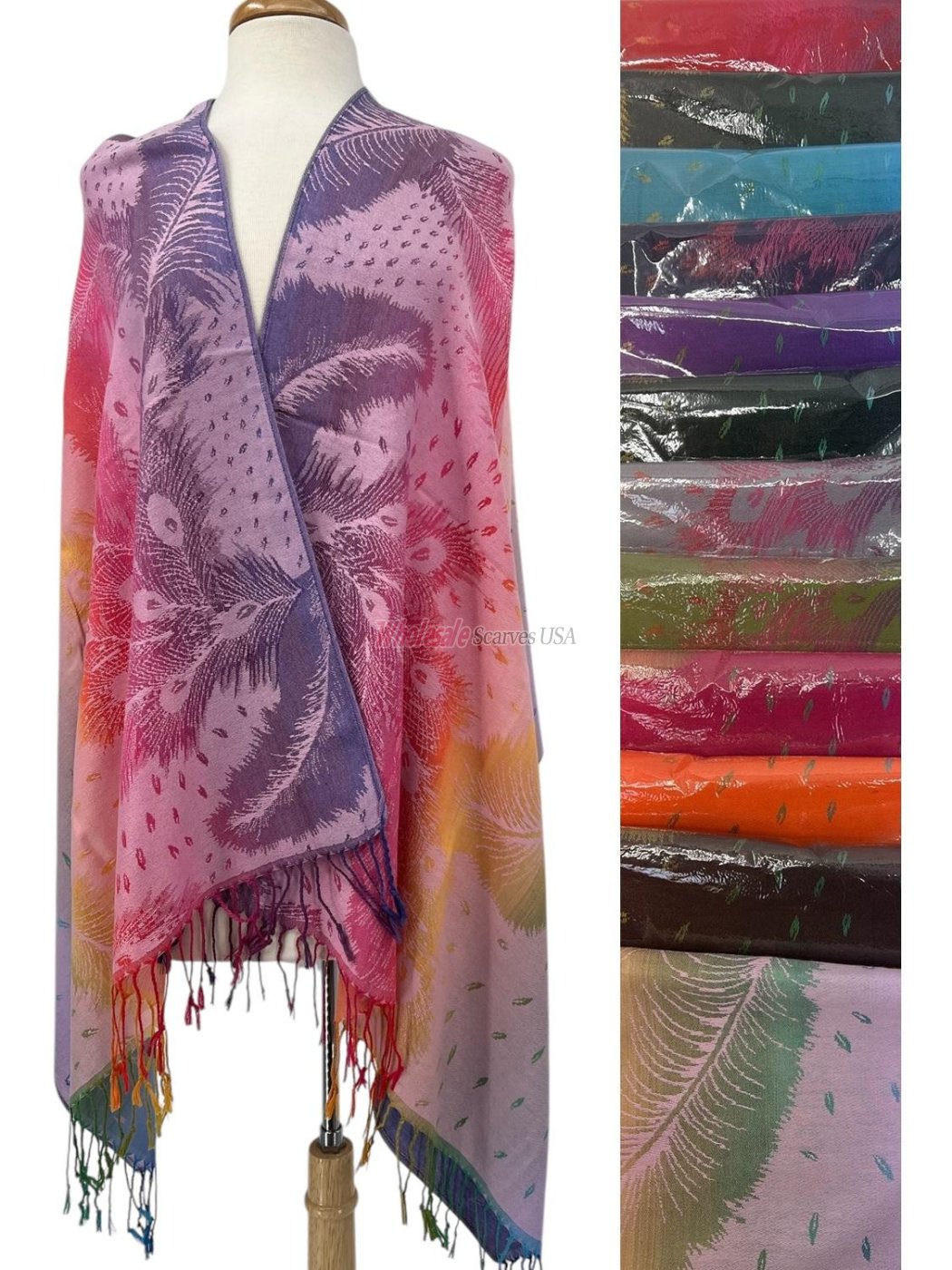 (image for) Rainbow Peacock Feather Pashmina (12Colors , 1Doz)