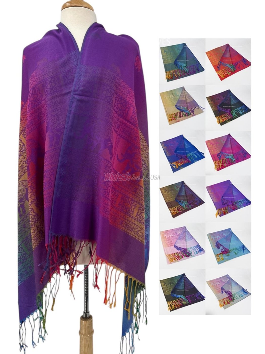 (image for) Vibrant Rainbow Elephant Pashmina (12Colors, 1Doz)