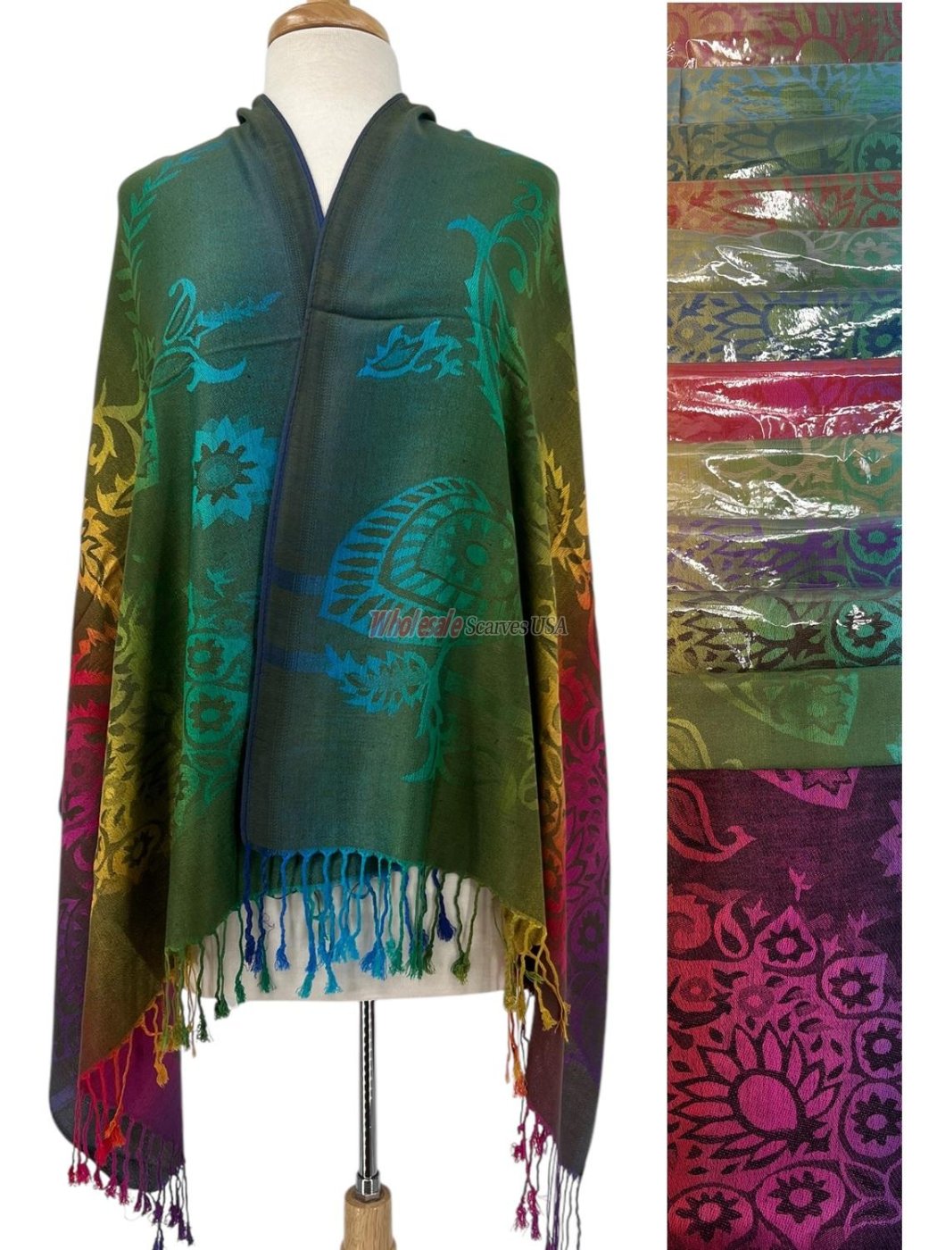 (image for) Jewel Abstract Leaves Pashmina (12 Colors, 1Doz)