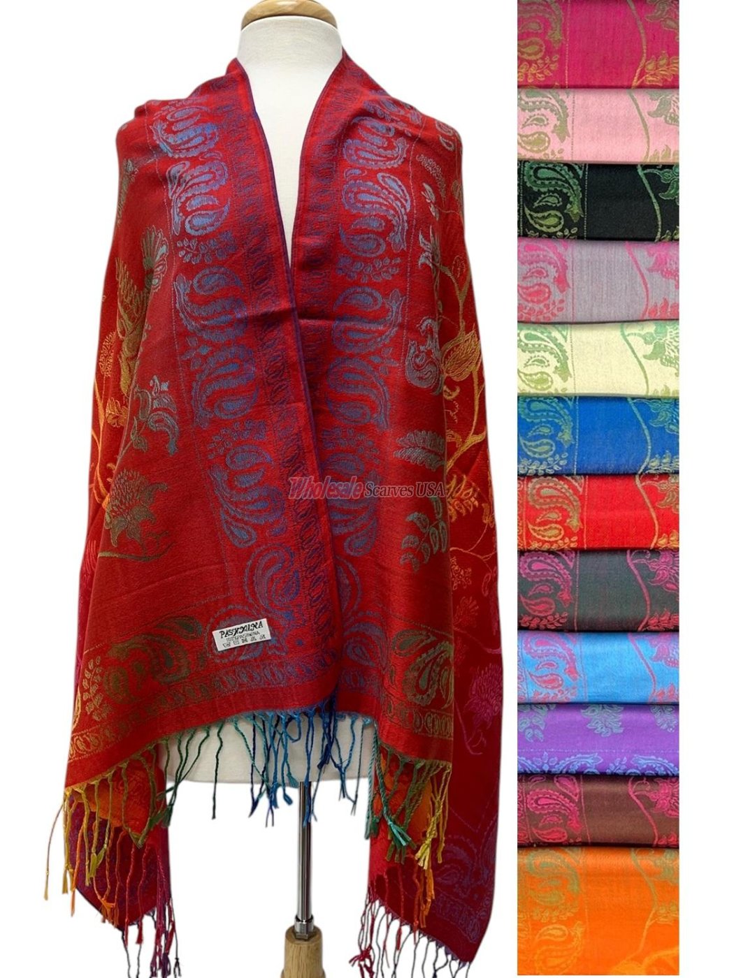 (image for) Vivid Floral Bird Pattern Pashmina (12 Colors, 1DZ)