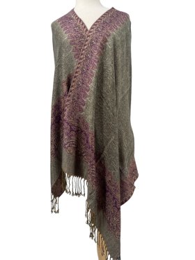 Jacquard Border Scarf Beige/Purple