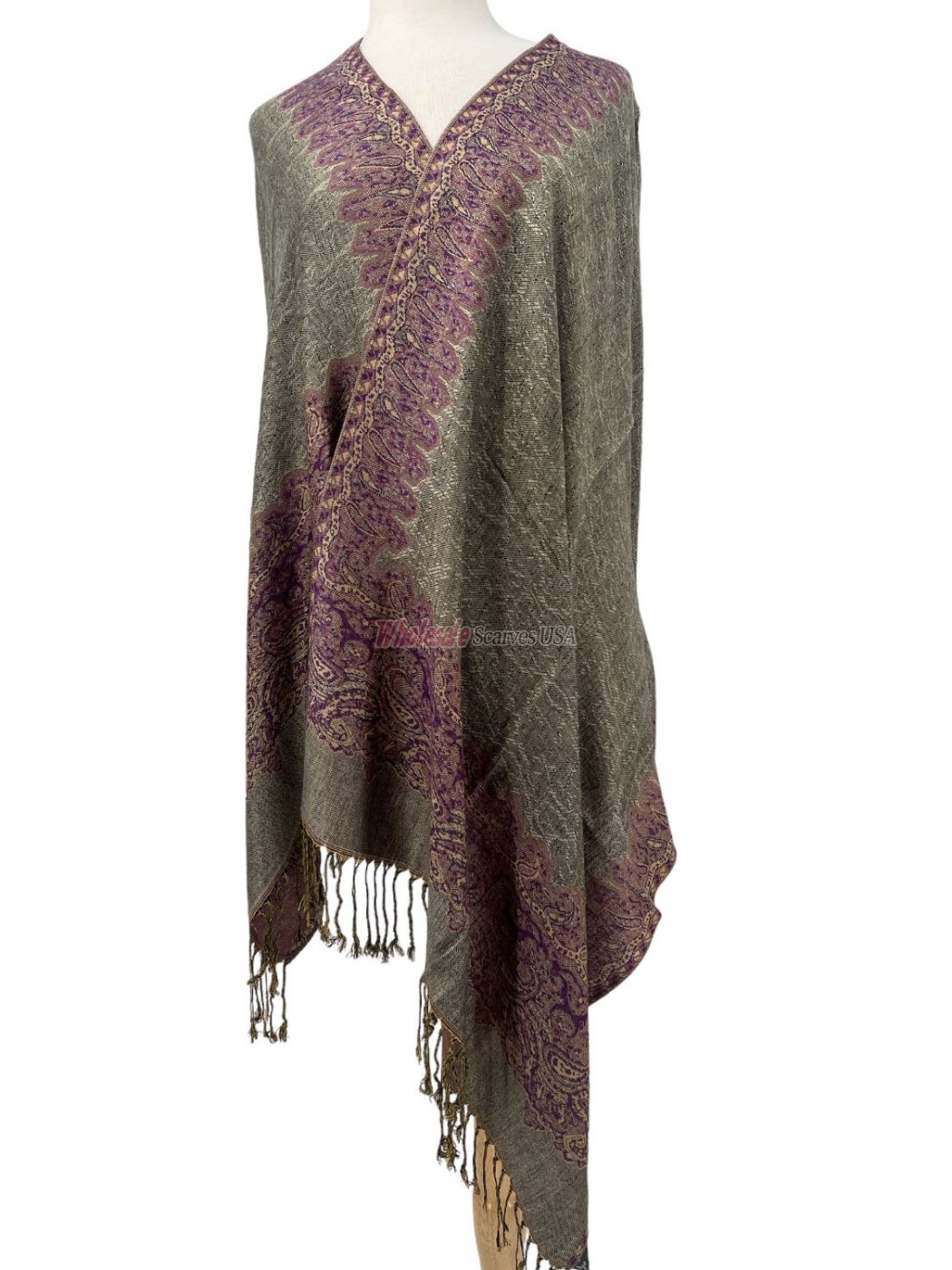 (image for) Jacquard Border Scarf Beige/Purple