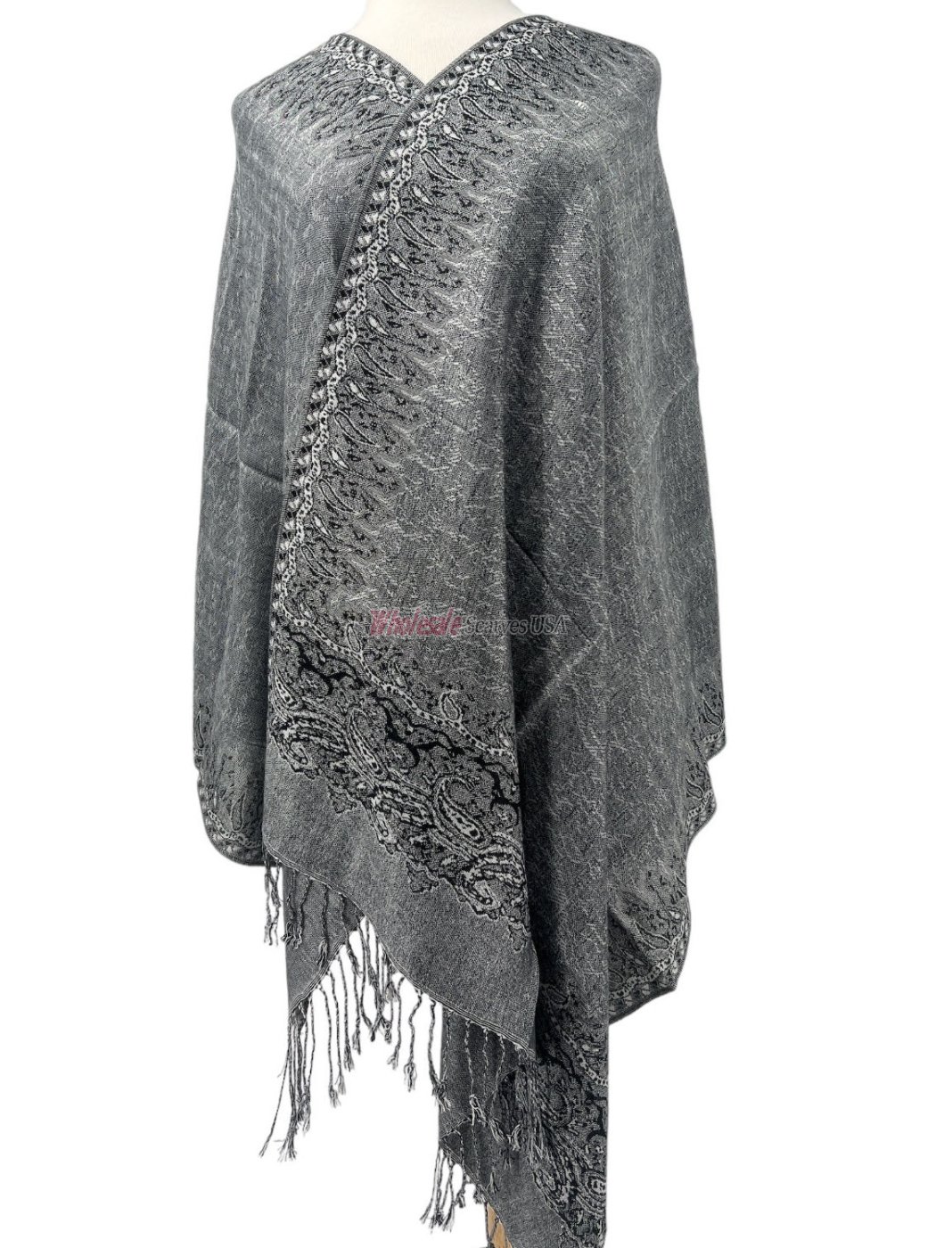 (image for) Jacquard Border Scarf Silver