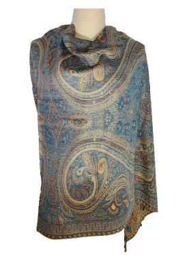 Giant Paisley Shawl Teal Blue