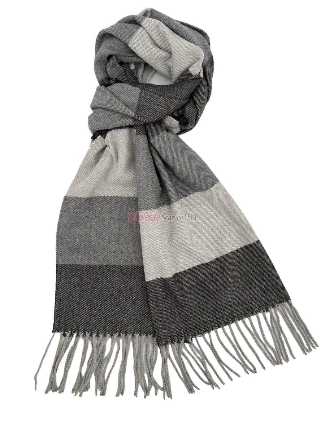 Cashmere Feel Stripe Scarf Grey/Brown 12-pack #23-1
