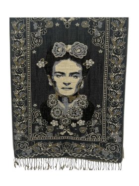 Divine Frida Kahlo Pashmina Charcoal/Yellow