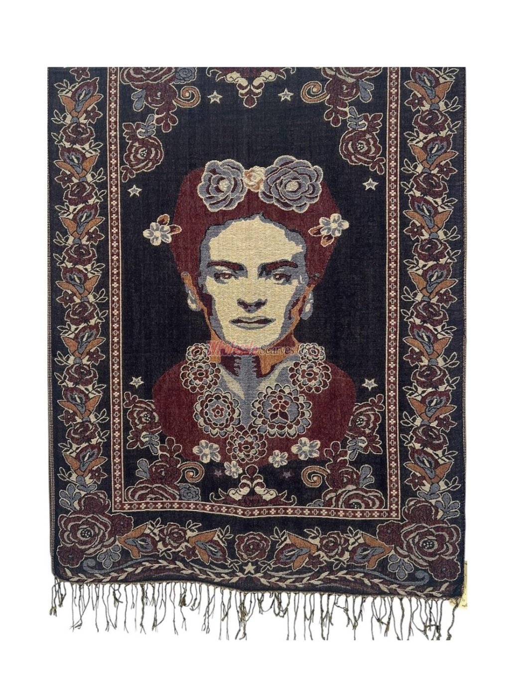 (image for) Divine Frida Kahlo Pashmina Black/Burgundy