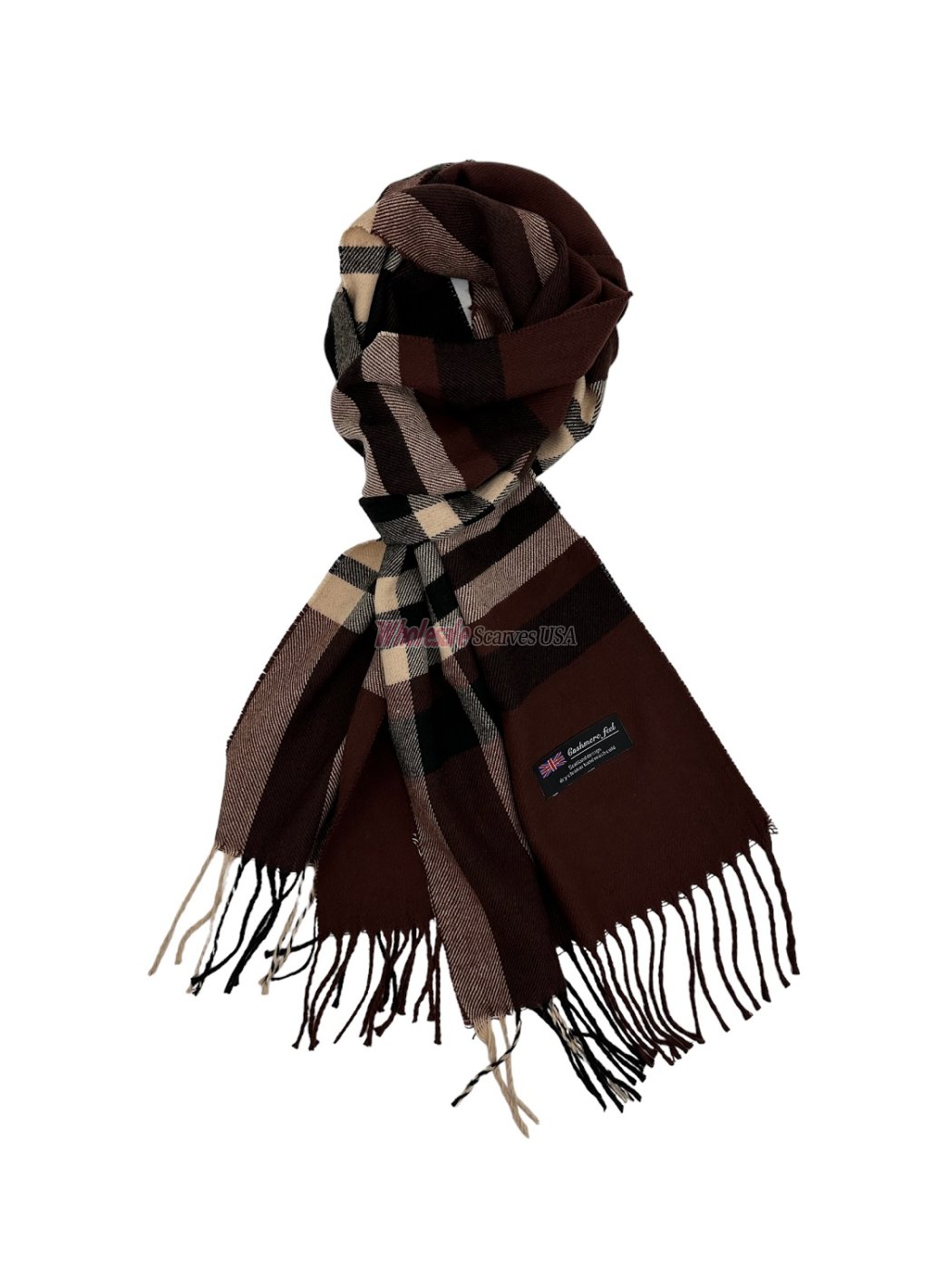 (image for) Cashmere Feel Plaid Scarf Brown 35-4 12-pack