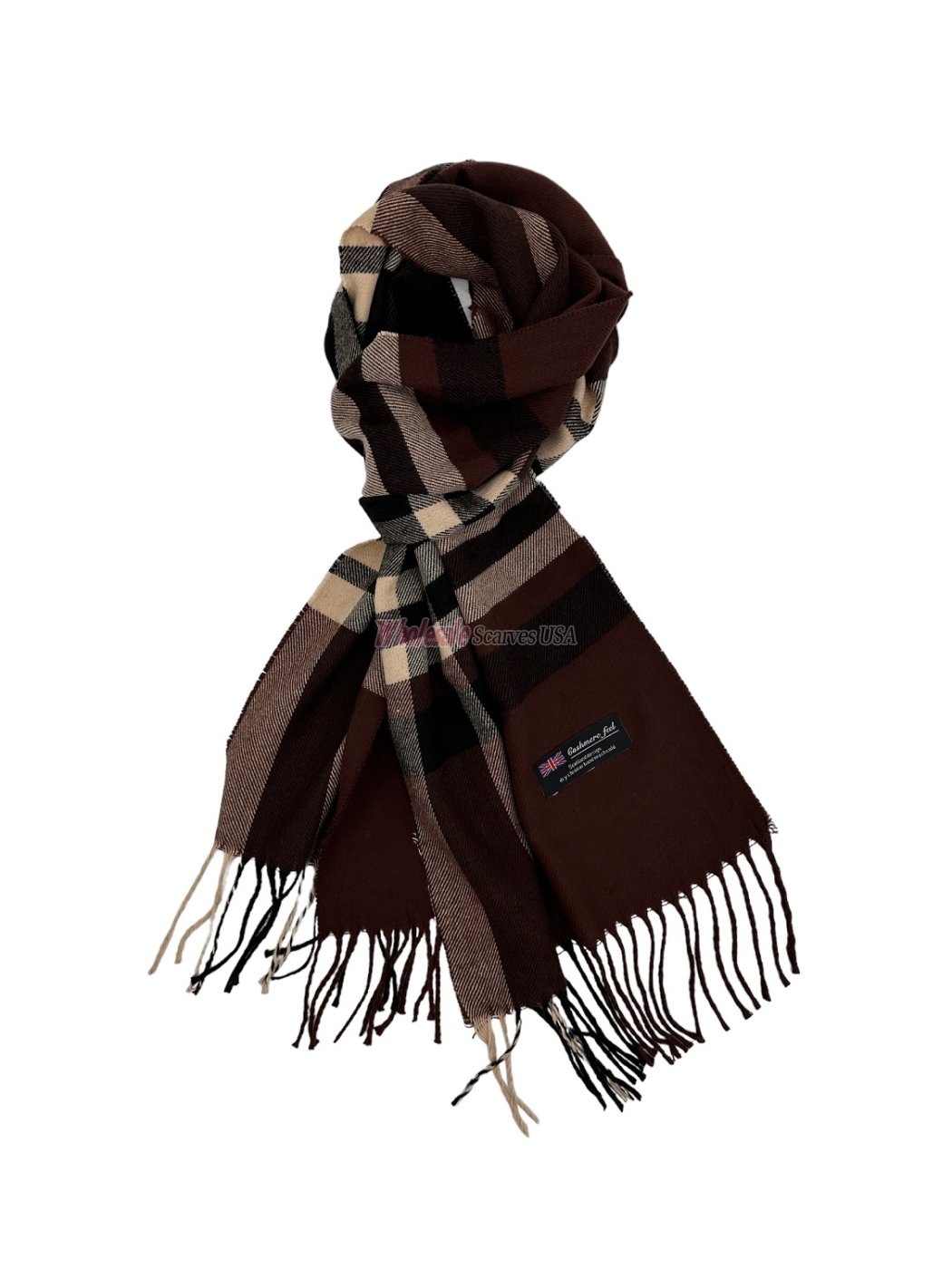 (image for) Cashmere Feel Plaid Scarf Brown 35-4 12-pack - Click Image to Close