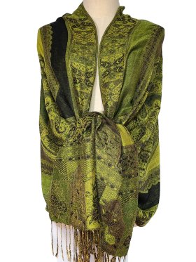 Paisley Flower Shawl Green/Black