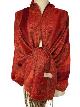 Paisley Flower Shawl Red