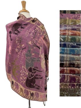 Elephant Design Pashmina Scarf 1 DZ Asst Color