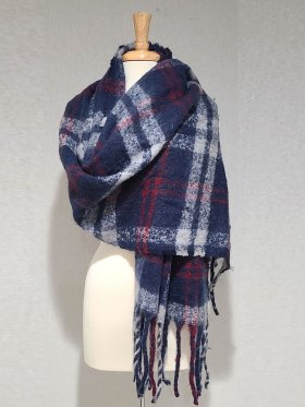 Cashmere Feel Plaid Shawl Navy