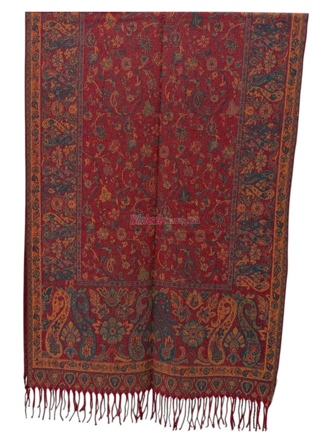 (image for) Paisley reversible Cashmere Feel Shawl Red
