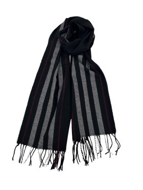 Cashmere Feel Stripe Scarf Black 12-pack