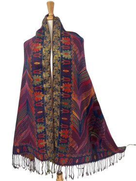 Feather Sparkling Metallic Pashmina Burgundy Multi