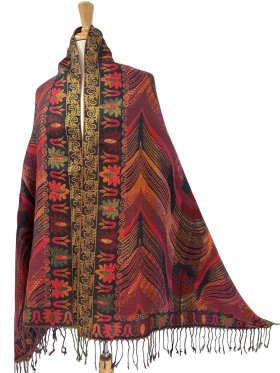 Feather Sparkling Metallic Pashmina Red Multi