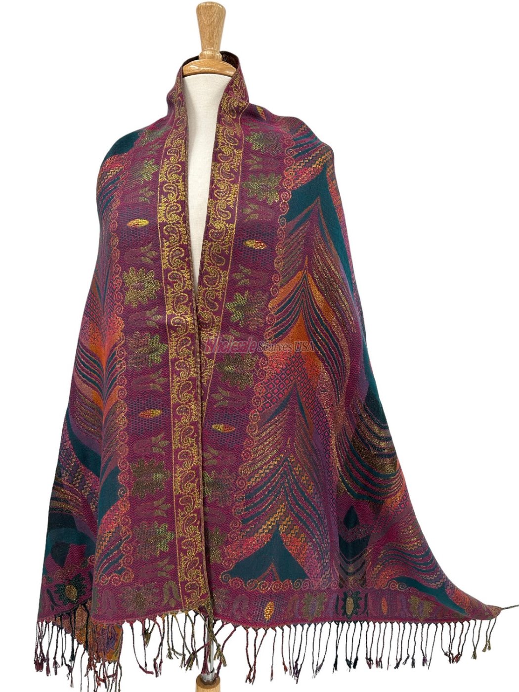 (image for) Feather Sparkling Metallic Pashmina Maroon Multi