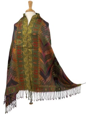 Feather Sparkling Metallic Pashmina: Olive Multi