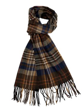 Plaid Cashmere Feel Scarf 12-pack Brown/ Navy/Orange