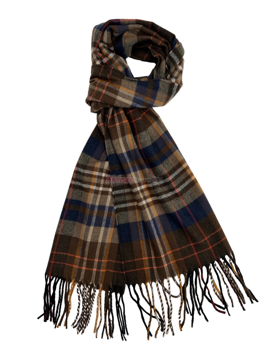 (image for) Plaid Cashmere Feel Scarf 12-pack Brown/ Navy/Orange