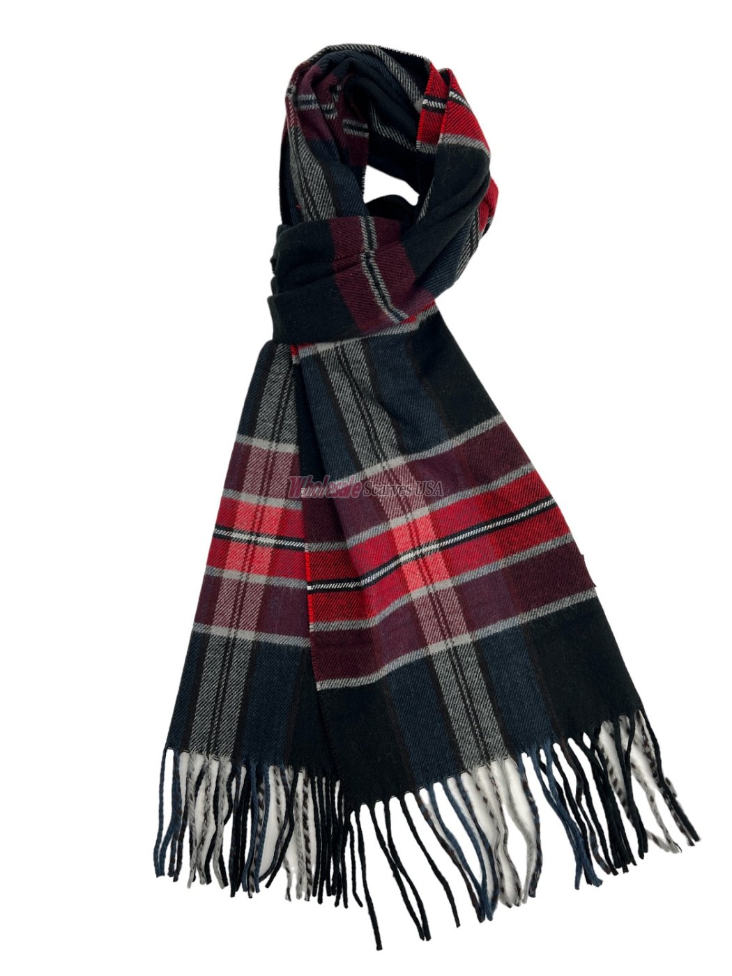 (image for) Plaid Cashmere Feel Scarf 12-pack Black/Wine/Grey