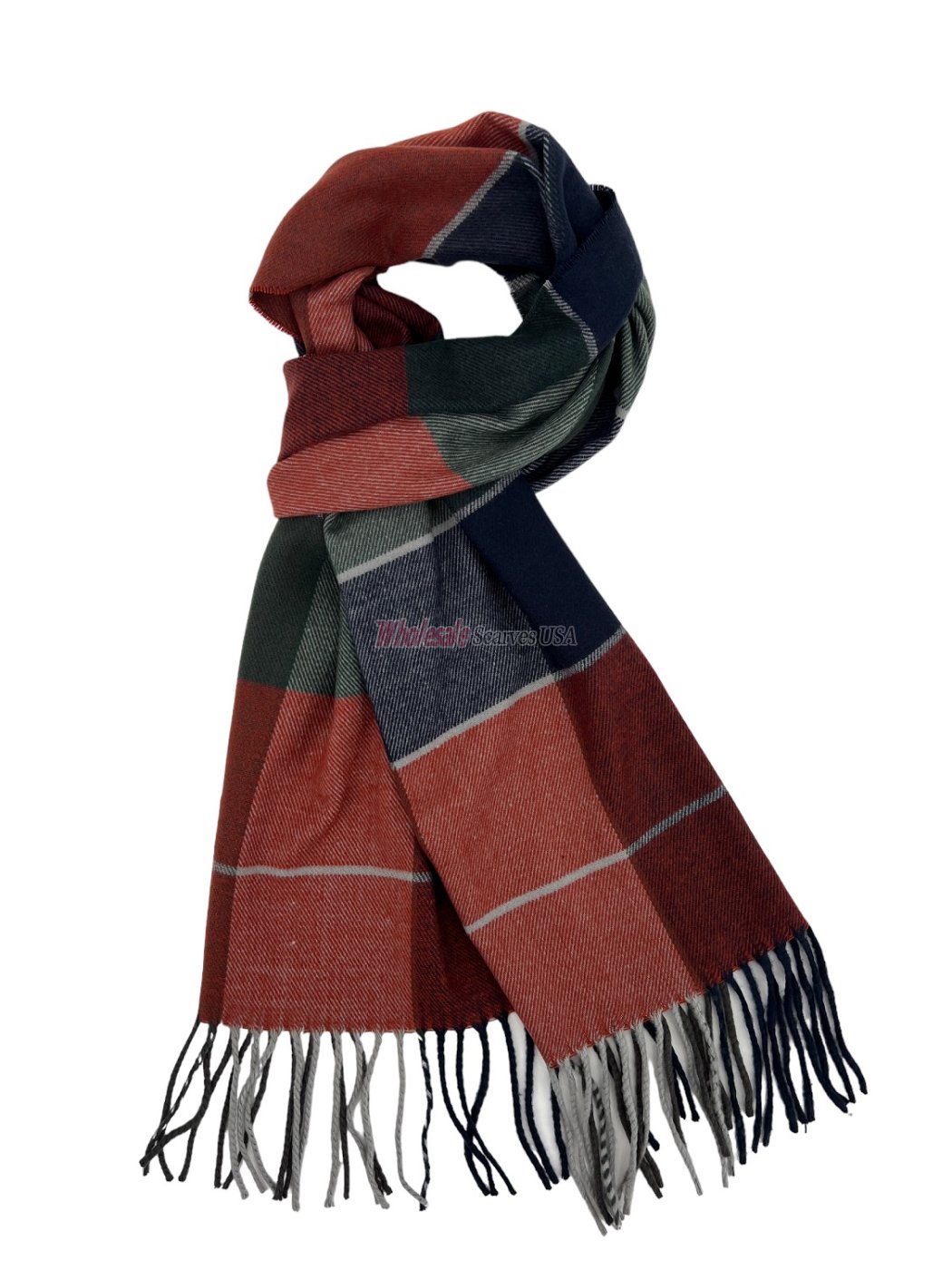 (image for) Plaid Cashmere Feel Scarf 12-pack Burgundy/Navy/Green - Click Image to Close