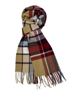 Plaid Cashmere Feel Scarf 12-pack Beige/Red/Blue CSW11