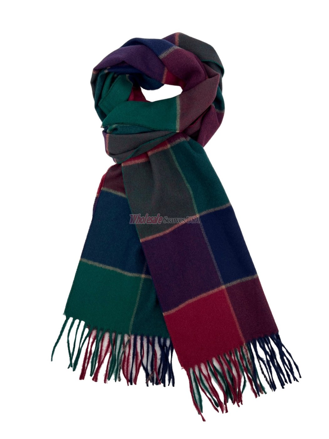 (image for) Plaid Cashmere Feel Scarf 12-pack Green/Wine/Navy