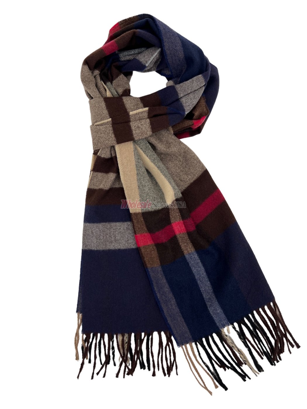 (image for) Plaid Cashmere Feel Scarf 12-pack Brown/Red/Nvay CSW-22