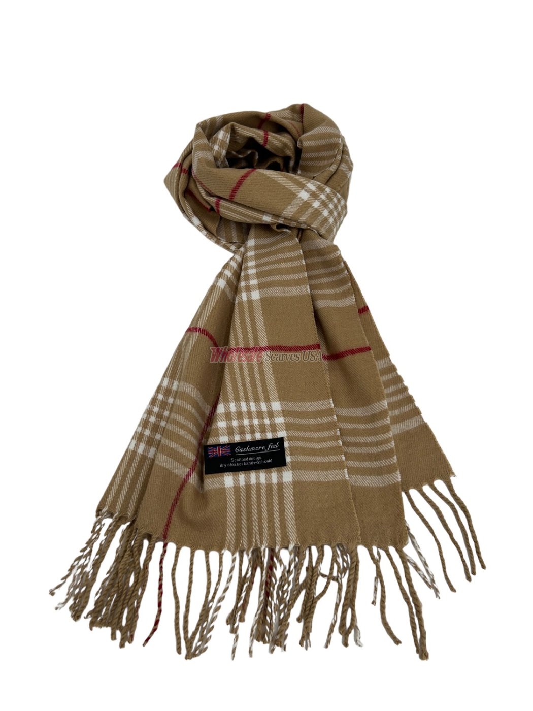 (image for) Cashmere Feel Plaid Scarf 12-pack T29-1 Tan