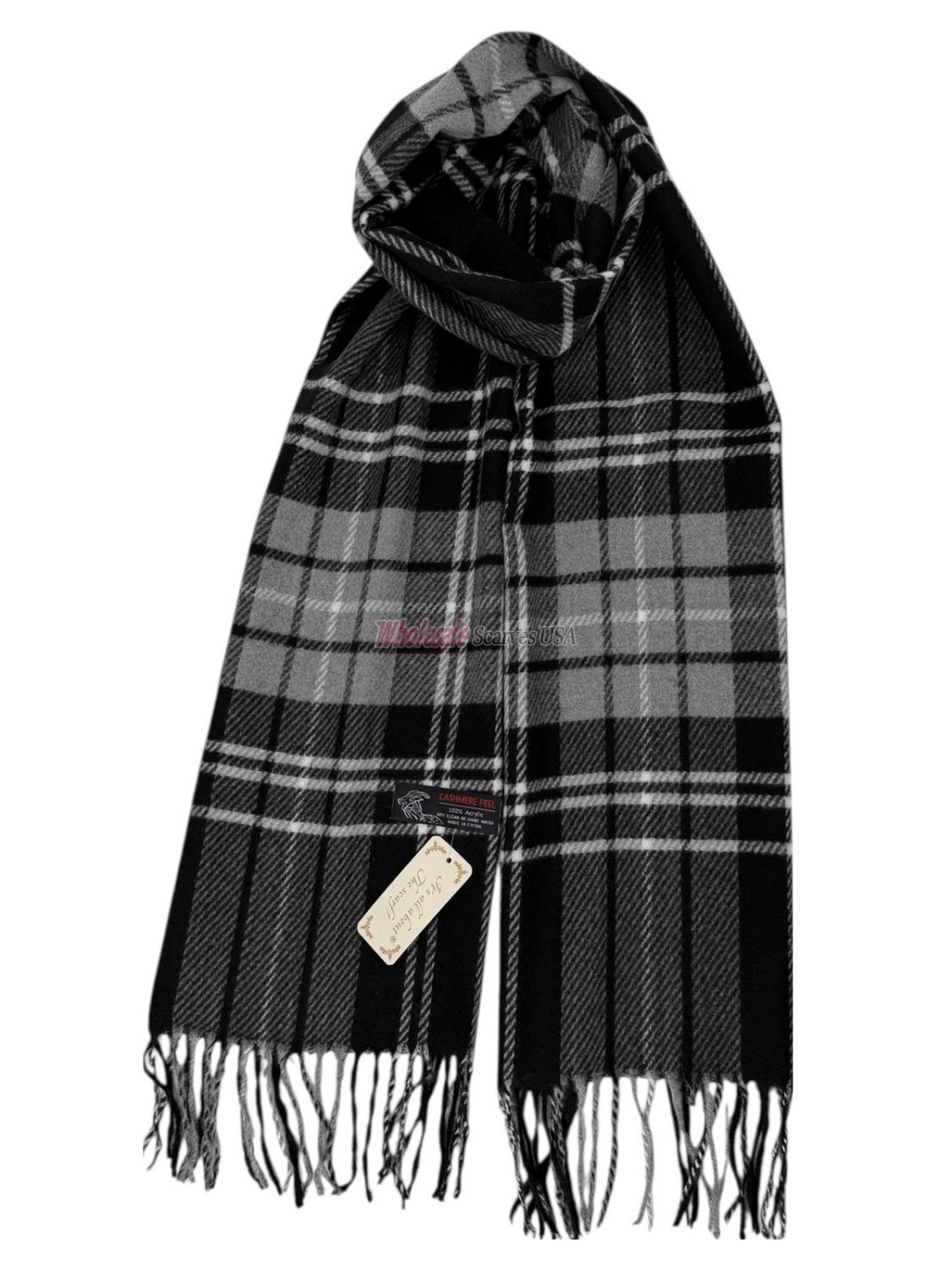 (image for) Cashmere Feel Plaid Scarf 12-pack Black/Grey