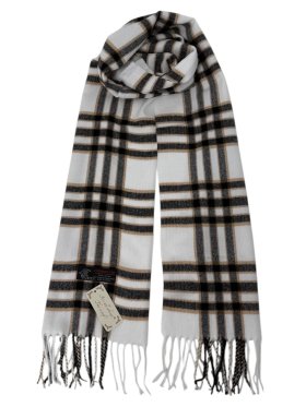 Cashmere Feel Plaid Scarf 12-pack White/Black Multi