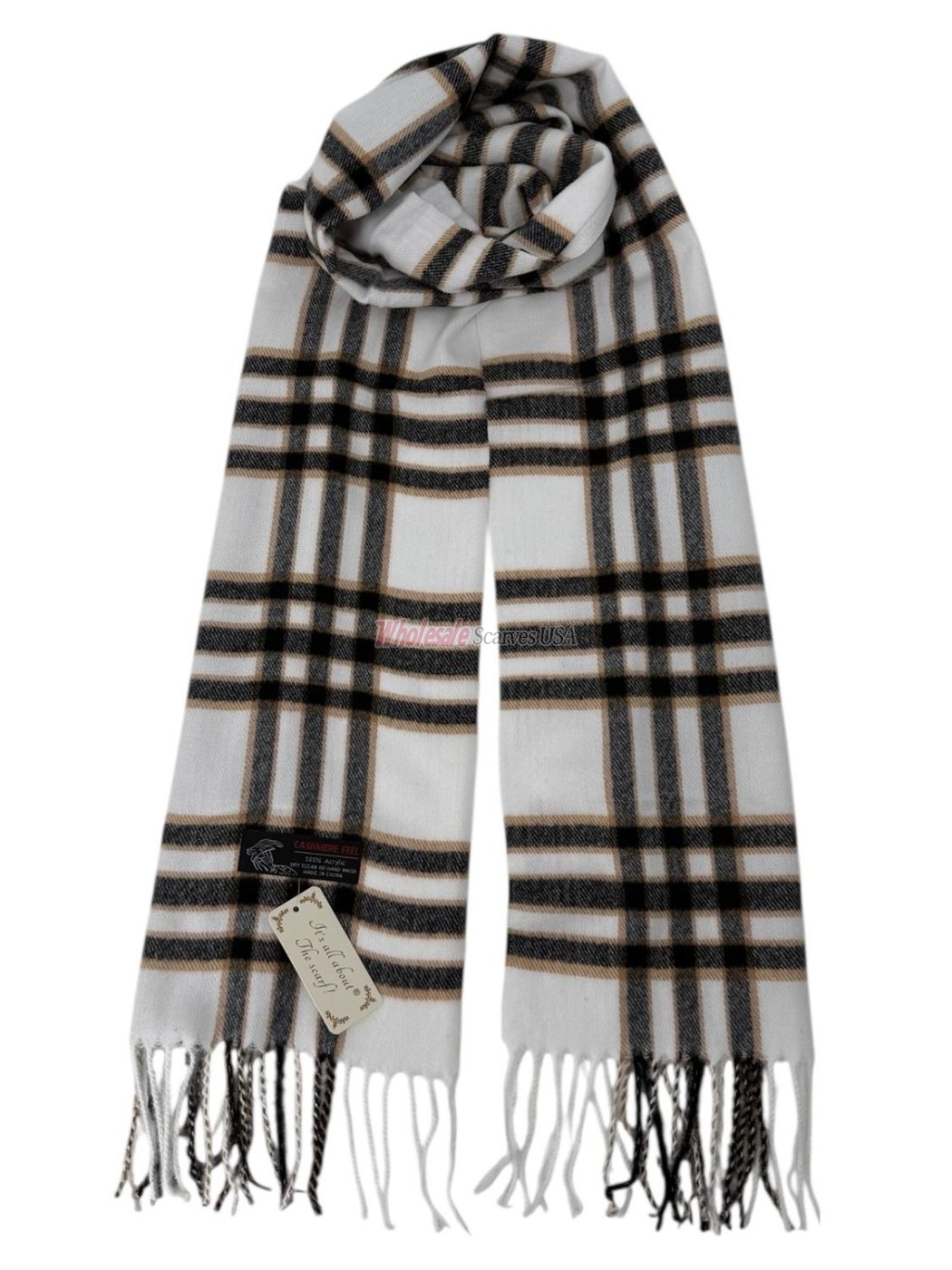 (image for) Cashmere Feel Plaid Scarf 12-pack White/Black Multi