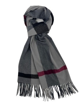 Cashmere Feel Stripe Scarf Grey 12-pack Grey/Black/Red