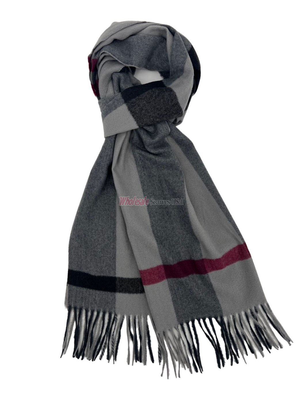 (image for) Cashmere Feel Stripe Scarf Grey 12-pack Grey/Black/Red