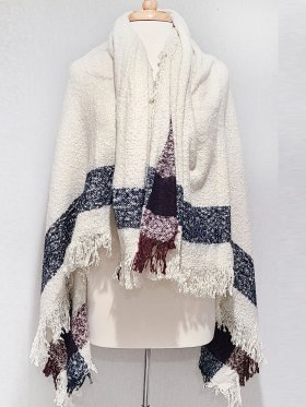 Winter Cozy Oblong Blanket Shawl Navy/Burgundy