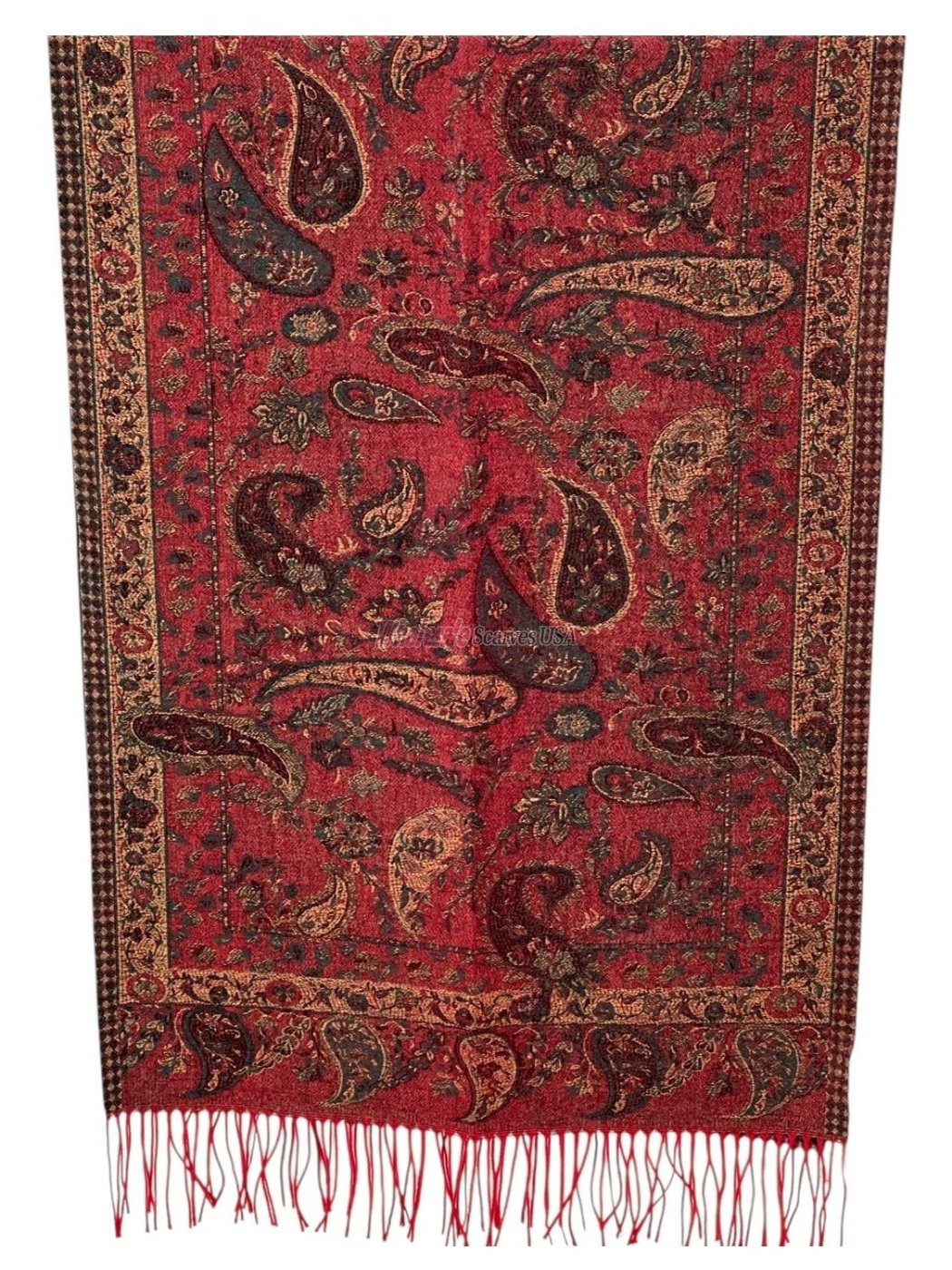 (image for) Elegant Paisley reversible Cashmere Feel Shawl Burgundy