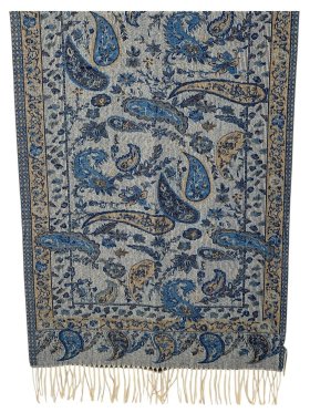 Elegant Paisley reversible Cashmere Feel Shawl Blue