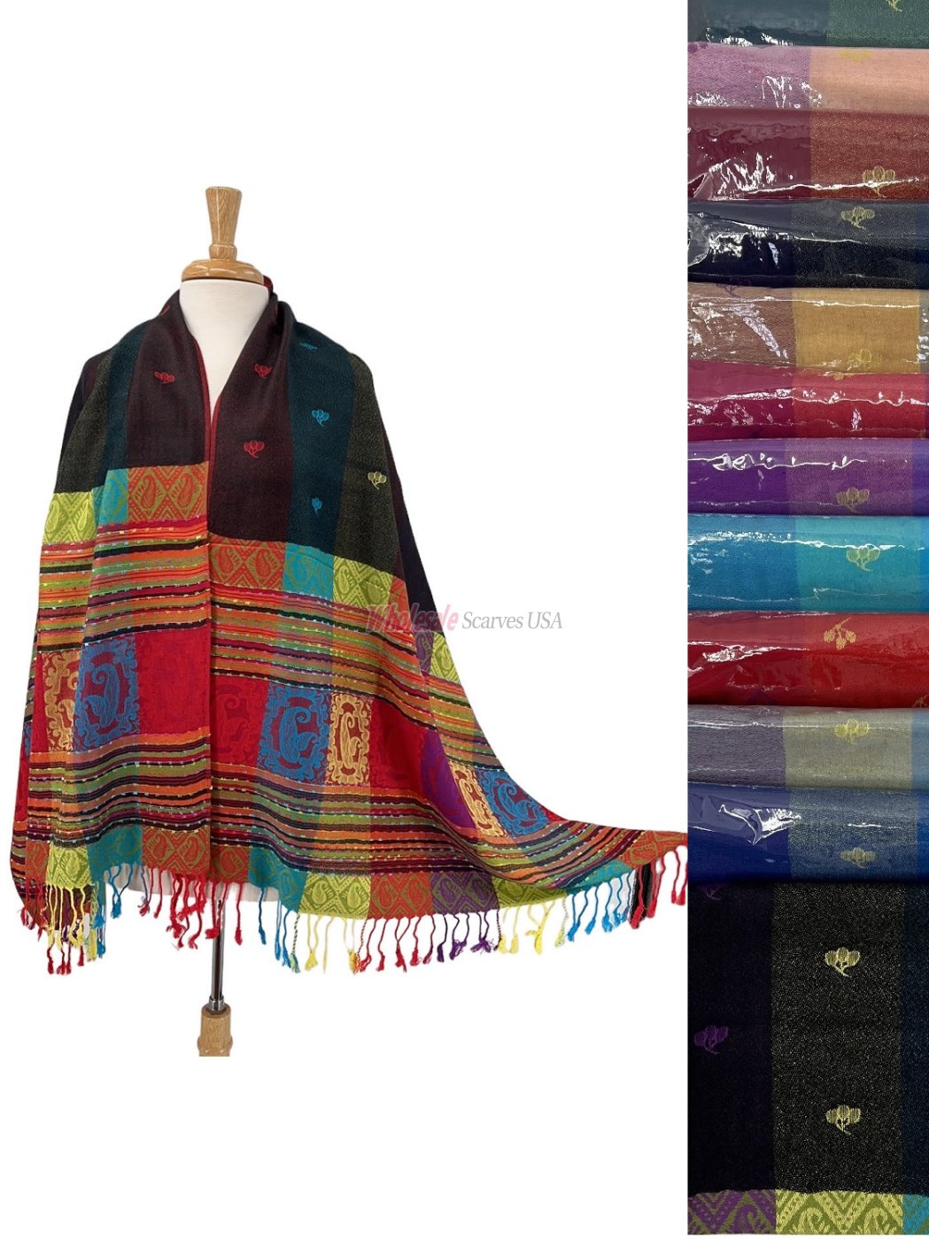 (image for) Paisley Stripe Pashmina 1 DZ, Asst. Color