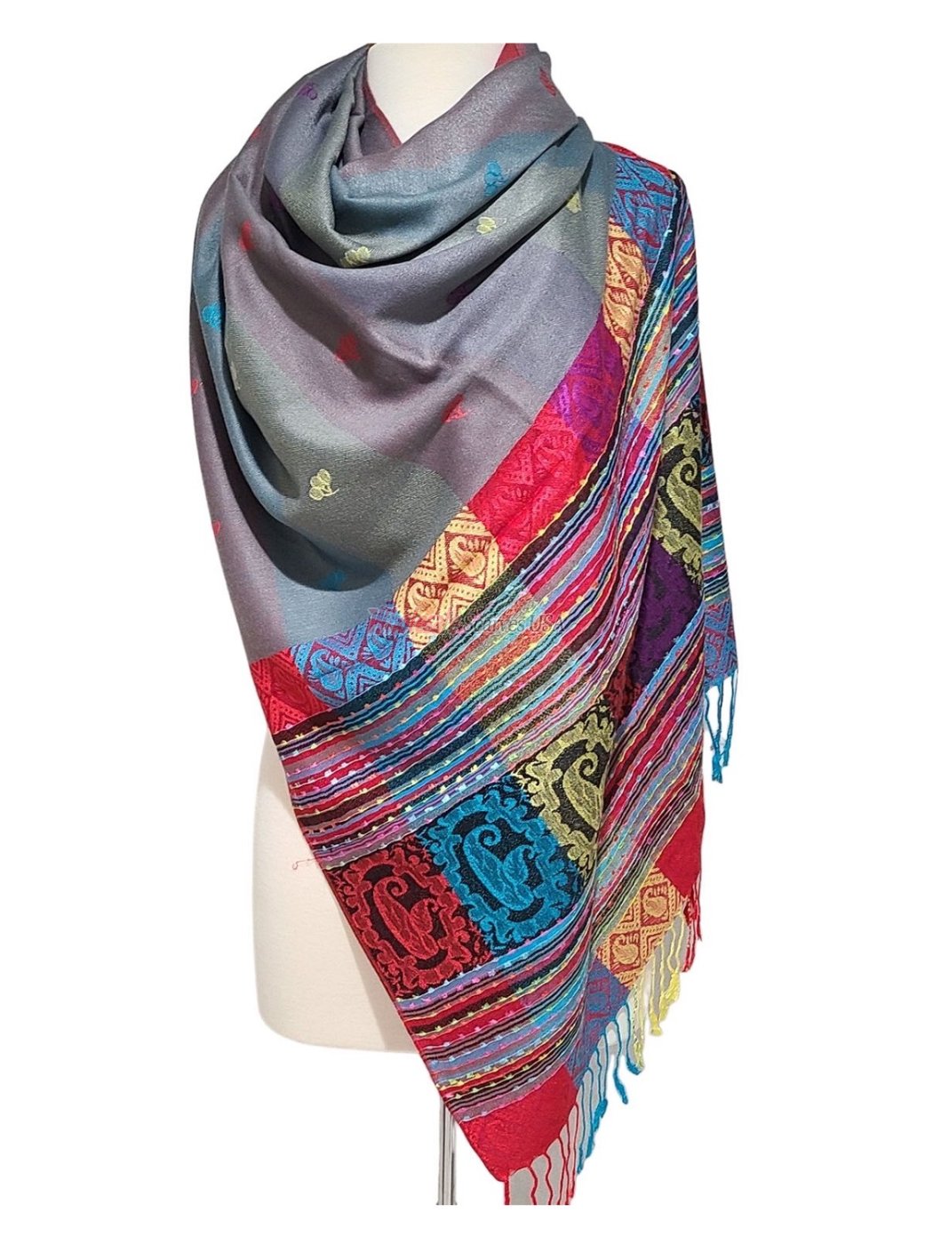 (image for) Paisley Stripe Pashmina L. Grey