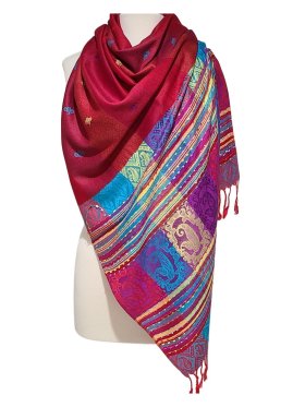 Paisley Stripe Pashmina Dark Red