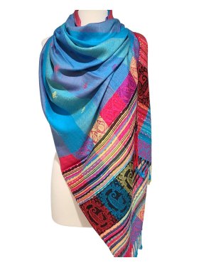 Paisley Stripe Pashmina Blue