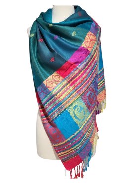 Paisley Stripe Pashmina Teal