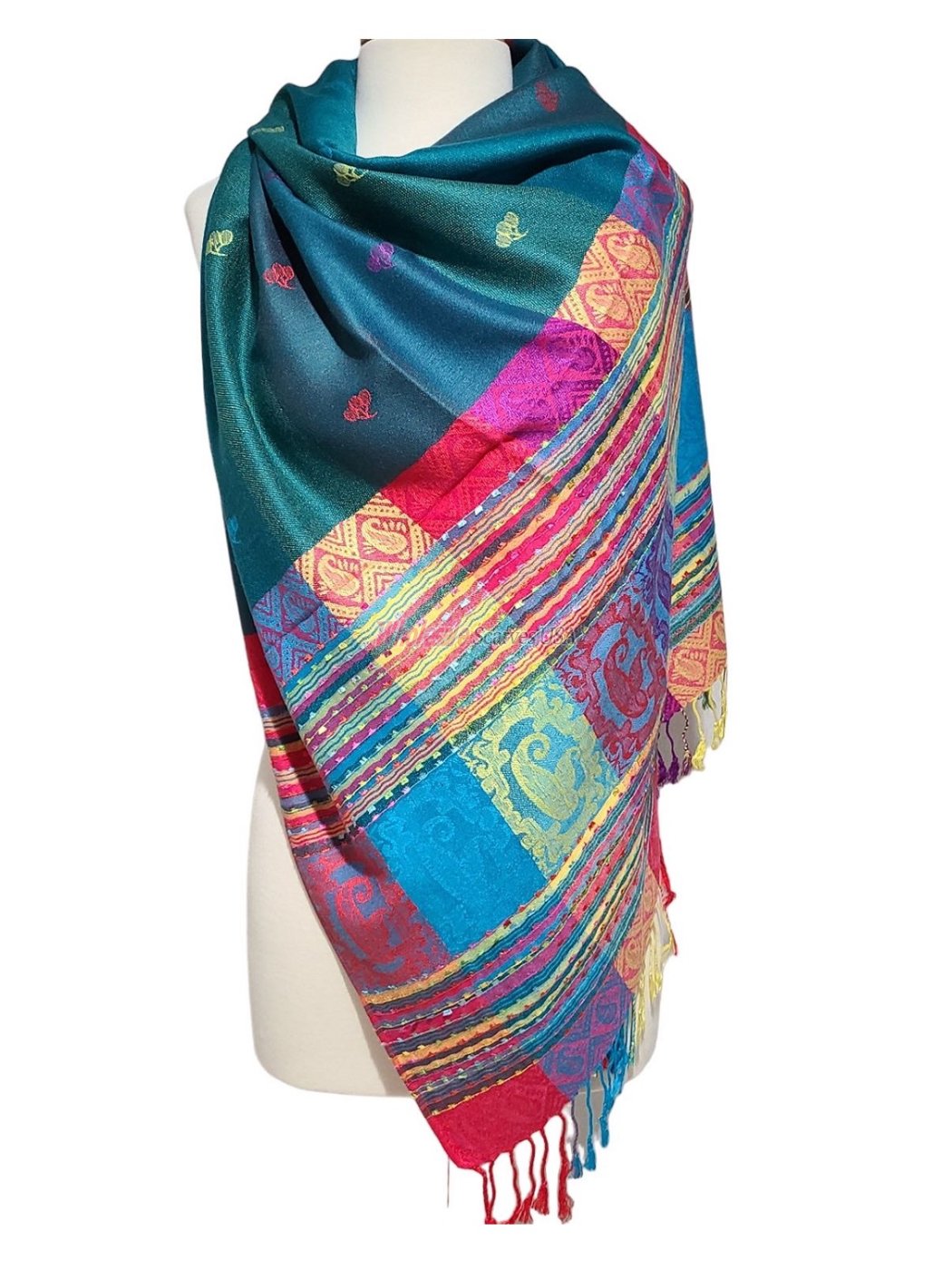 (image for) Paisley Stripe Pashmina Teal