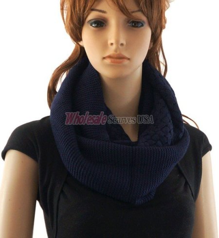 (image for) Knitted Pattern Infinity Scarf Navy