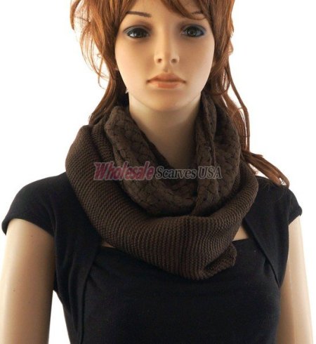 (image for) Knitted Pattern Infinity Scarf Coffee